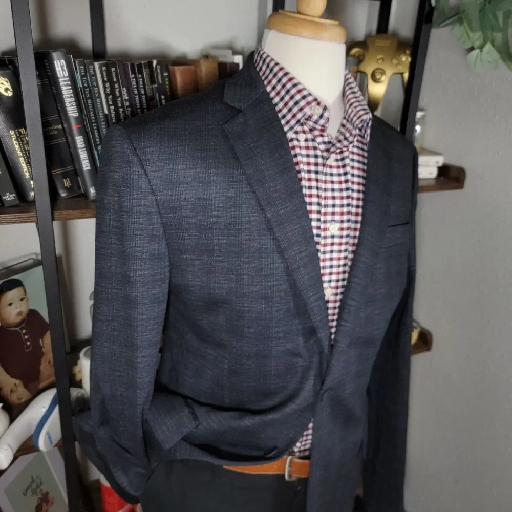 Joseph Abboud Men's Sport Coat‎ Blazer Two Button Navy Blue Plaid Slim Fit XLT
